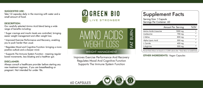 WEIGHT LOSS AMINO ACIDS 60 Capsules, Vegan - Image 2