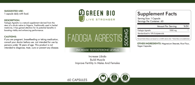 Fadogia Agrestis 500mg, 60 Capsules, Vegan - Image 2