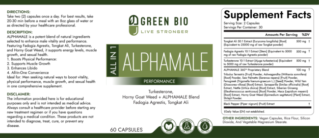 All in 1 ALPHAMALE  60 Capsules, Vegan Fadogia Agrestis, Tongkat Ali, Turkesterone, Horny Goat Weed + ALPHAMALE Blend - Image 2