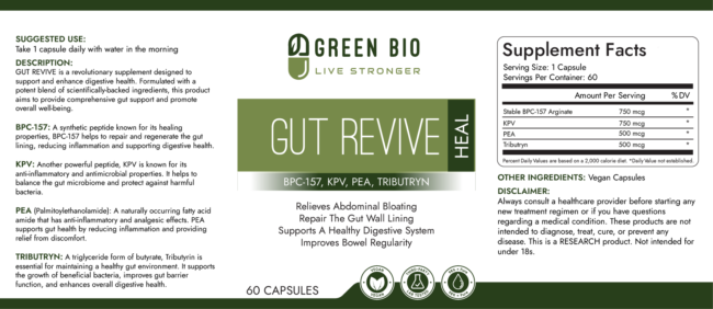 GUT REVIVE BPC-157, KPV, PEA, TRIBUTRYN 60 Capsules, Vegan - Image 2