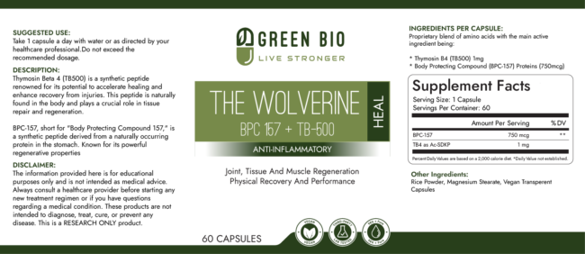 THE WOLVERINE BPC 157 + TB-500 60 Capsules, Vegan - Image 2